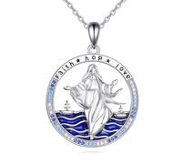 YAFEINI Maria Stella Maris Patron Saint Catholique Collier, 1, Argent sterling, Pas de gemme