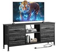 YaFiti Meuble TV avec prise de courant et 4 tiroirs en tissu, centre de divertissement avec étagères ouvertes pour TV jusqu'à 55", table console multimédia, commode pour chambre à coucher, salon