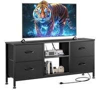 YaFiti Meuble TV pour chambre à coucher, commode avec 4 tiroirs en polyuréthane et étagères ouvertes pour télévision de 127 cm, centre de divertissement avec prise de courant, commode pour chambre à