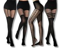 YAFLUG Bas Résille Femme 4 Paires - Dentelle Fine Porte-Jarretelles, Style Sensuel pour Soirée Romantique ou Lingerie Chic, Taille Unique