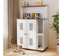 Yafylly Enclos à litière double pour chat avec tapis à griffer, pour 2 chats, meuble de litière caché, convient à la plupart des litières, blanc