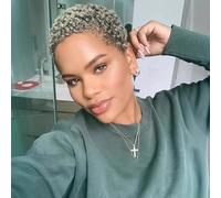 YAGAMAXUNZ Perruque Courte bou Coupe Pixie,Cheveux bouclés Duveteux idéale Femmes Noires Quotidien,pour Afro-américaines fêtes Cosplay 2