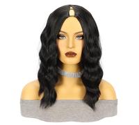 YAGAMAXUNZ Perruque Courte ondulée Noire,Coupe carré bou Raie Milieu,idéale Quotidien,pour Femme Cosplay fêtes V