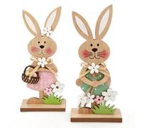 Yagaspantery 2X Lapins décoratifs en Bois Support pour Pâques, Lapin de Pâques Décoration en Bois, Statue Lapin de Paque Boiss, Convient pour Extérieur, Chambre, Salon, Décorations de Pâquess