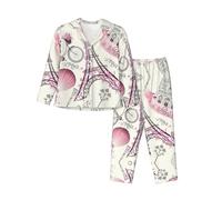 yagDAA Ensemble de pyjama pour femme avec poches et manches longues - Tour Eiffel Paris - Imprimé floral, Noir , L