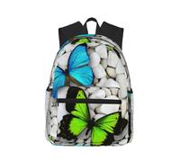 yagDAA Sac à dos décontracté pour ordinateur portable avec imprimé papillon bleu et pierre vert pour homme et femme Grande capacité pour travail, voyage, université