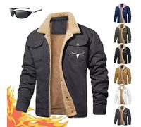 Yagerod Bullhorn Mens Fleece Jacket, Mens Lumberjack Jacket Fleece, Retro Western Jacket Warm Thick Lapel Trucker Coats(Grey,5XL)