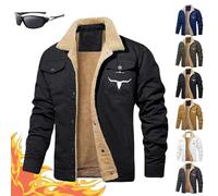 Yagerod Bullhorn Mens Fleece Jacket, Mens Lumberjack Jacket Fleece, Retro Western Jacket Warm Thick Lapel Trucker Coats(Black,M)