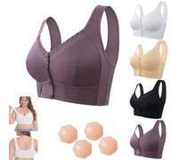 Yagerod Front Closure Breathable Bra for Seniors, Push Up Bra Senior Front Closure Breathable Bra, Seniors Anti-Sagging Bras(Purple Gray,48)