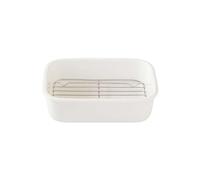 Yagerod Series Bake Ceramic Baking Tray, Rectangular Baking Dish, Roasting Trays For Oven Non Stick, Oven Proof Dishes, Pie Dishes For The Oven (White, Medium + Mesh)