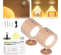 Yagerod The GlowRight, Glow Right Wall Lights, 360° Rotation Cordless Glowright Smart Lights with 7 RGB Colors, Cordless Glowright Indoor Everywhere Light 2.0, for Bedroom, Living Room(Wood*2)