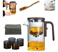 Yagerod Witchcraft Teapot, Enchanti Tea Pot, The Harmony Pot, Glass Teapot with Strainer, Magic Teapot with Infuser, Water Separation Glass Teapot with Wooden Handle (750ml,Grey)