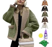 Yagerod Women's Winter Casual Faux Suede Leather Jacket, Button Down Fuzzy Lined Jacket, Coat Stylish Cardigans Women (Green,M)