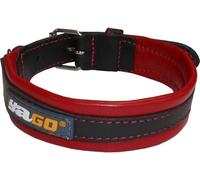 YAGO Collier en Cuir Noir et Rouge Souple et Réglable pour moyen chien, taille M 34-43 cm