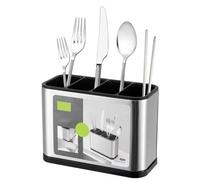 Yagosodee ÉGouttoir à Couverts, Plaque de couverts en acier inoxydable, Organiseur de Cuisine avec SéParateur Amovible, Porte Ustensiles Organiseurs 4 Compartiments Rangement (Argent + Noir)
