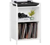 YAHARBO Support de tourne-disque, support de tourne-disque, 3 étagères blanches avec rangement, support de disque vinyle vintage pouvant contenir jusqu'à 180 albums, table de disques avec poignée pour