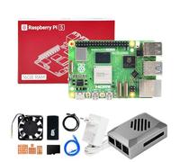 Yahboom Kit de développement Raspberry Pi 5 16 Go + adaptateur d'alimentation PD + boîtier ABS + dissipateur thermique + carte TF Cortex-A76 64 Go pour programmation AI Python (kit basique classique