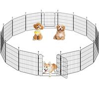 Yaheetech 16 Panneaux Parc pour Chien 60 x 60cm Enclos Chiens Interieur Cage pour Chiens Grille Pliant à Chiots Lapins Clôture Chenil pour Chien en Métal Extérieur avec piquets à Sommet Ovale et Plat