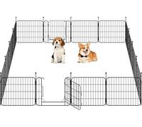 Yaheetech 16 Panneaux Parc pour Chien 60 x 60cm Enclos Chiens Interieur Cage pour Chiens Grille Pliant à Chiots Lapins Clôture Chenil pour Chien en Métal Extérieur avec piquets à Sommet Ovale et Plat