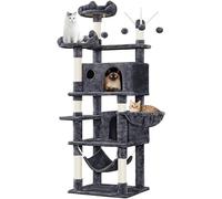 Yaheetech 170cm Arbre à Chat Multiniveau Tour de Jeux Maison pour Chat avec Poteaux en Sisal 2 Niches Spacieuses Hamac Panier Jouets Amovibles Boules avec Clochette Gris Foncé