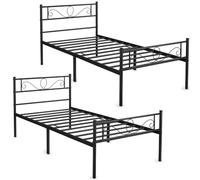 Yaheetech 2 Cadres de lit Simple 90 x 190 cm en métal pour Adultes Grande Espace en Lattes Noir Moderne