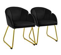 Yaheetech 2 Chaises de Salle à Manger en Velours Pieds en Métal Doré Chaises de Salon en Forme de Fleur Fauteuils de Chambre Mobilier pour Cuisine Bar Hôtel Bureau 55 × 60 × 76 cm Noir
