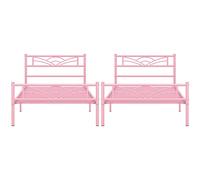 Yaheetech 2 Lits Simple Cadre de lit 90 x 190 cm en Métal Assemblage Simple pour Petits Espaces Adultes Rose