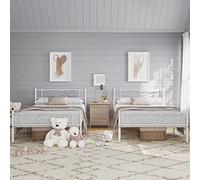 Yaheetech 2 Lits Simple Cadre de lit 90 x 200 cm en Métal Assemblage Simple pour Petits Espaces Adultes Blanc