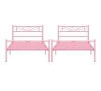 Yaheetech 2 Lits Simple Cadre de lit 90 x 200 cm en Métal Assemblage Simple pour Petits Espaces Adultes Rose