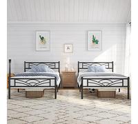 Yaheetech 2 Lits Simple Cadre de lit 90 x 200 cm en Métal Assemblage Simple pour Petits Espaces Adultes Noir