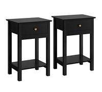 Yaheetech 2 Tables de Chevet Pied en Bois Massif Noir Bout de Canapé Table d'Appoint avec 1 Tiroir et 1 Étagère de Rangement 40 x 30 x 60 cm pour Chambre Salon Entrée