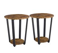 Yaheetech 2 Tables de Chevet Rond en Bois Table de Nuit Marron à 2 Plateaux de Rangement Armature en Métal Tables d'Appoint Style Industriel Rétro Salon Chambre