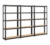 Yaheetech 3 x Étagère de Rangement 180 x 90 x 30 cm Étagère Garage à 5 Niveaux avec Cadre en Métal Tablette en Bois MDF Réglable en Hauteur Domicile Magasin Bureau Entrepôt 180 x 270 x 30 cm/Noir