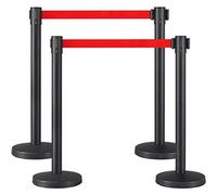 Yaheetech 4 Poteaux de Guidage avec 4 Corde 2m Rétractable Barrière de Sécurité Poteaux de Balisage avec 4 Rubans Rétractables de 200cm - 92cm de Haut pour Ecole Bar et Hôtel