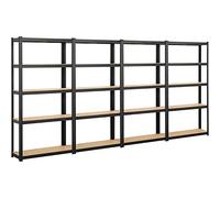 Yaheetech 4 x Étagère de Rangement 180 x 90 x 30 cm Étagère Garage à 5 Niveaux avec Cadre en Métal Tablette en Bois MDF Réglable en Hauteur Domicile Magasin Bureau Entrepôt Noir
