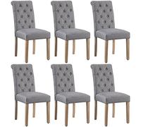 Yaheetech 6 Chaises de Salle à Manger avec Chêne Tissu Chaise de Salon Mobilier pour Bureau Cuisine Bar Réunion Hôtel 45,5 x 62 x 98,5cm Gris foncé