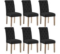 Yaheetech 6 Chaises de Salle à Manger avec Chêne Tissu Chaise de Salon Mobilier pour Bureau Cuisine Bar Réunion Hôtel 45,5 x 62 x 98,5cm Noir