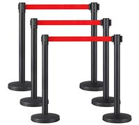 Yaheetech 6 Poteaux de Guidage avec 6 Corde 2m Rétractable Barrière de Sécurité Poteaux de Balisage avec 6 Rubans Rétractables de 200cm - 92cm de Haut pour Ecole Bar et Hôtel