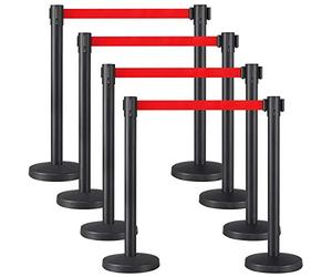 Yaheetech 8 Poteaux de Guidage avec 8 Corde 2m Rétractable Barrière de Sécurité Poteaux de Balisage avec 8 Rubans Rétractables de 200cm - 92cm de Haut