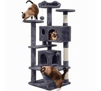 Yaheetech Arbre à Chat 139 cm, Arbre à Grimper avec 2 Niches 3 Plateformes 2 Boules en Sisal Multi-Niveaux Idéal pour 3-4 Chats, Gris Foncé