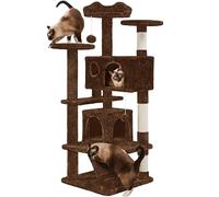 Yaheetech Arbre à Chat 139 cm, Arbre à Grimper avec 2 Niches 3 Plateformes 2 Boules en Sisal Multi-Niveaux Idéal pour 3-4 Chats, Marron