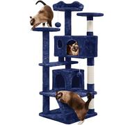 Yaheetech Arbre à Chat 139 cm, Arbre à Grimper avec 2 Niches 3 Plateformes 2 Boules en Sisal Multi-Niveaux Idéal pour 3-4 Chats, Bleu Marine