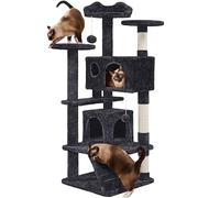 Yaheetech Arbre à Chat 139 cm, Arbre à Grimper avec 2 Niches 3 Plateformes 2 Boules en Sisal Multi-Niveaux Idéal pour 3-4 Chats, Noir