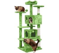 Yaheetech Arbre à Chat 139 cm, Arbre à Grimper avec 2 Niches 3 Plateformes 2 Boules en Sisal Multi-Niveaux Idéal pour 3-4 Chats, Vert