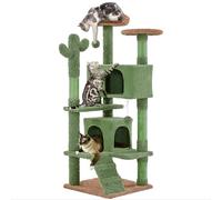 Yaheetech Arbre à Chat 139 cm avec 2 Niches 3 Plateformes 2 Boules Sisal Arbre à Grimper Multi-Niveaux Idéal pour 3-4 Chats Vert et Brun