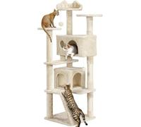Yaheetech Arbre à Chat 158 cm, Arbre à Grimper avec 2 Niches 3 Plateformes 2 Boules en Sisal Multi-Niveaux Idéal pour 3-4 Chats, Beige