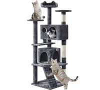 Yaheetech Arbre à Chat 158 cm, Arbre à Grimper avec 2 Niches 3 Plateformes 2 Boules en Sisal Multi-Niveaux Idéal pour 3-4 Chats, Gris Foncé