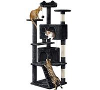 Yaheetech Arbre à Chat 158 cm, Arbre à Grimper avec 2 Niches 3 Plateformes 2 Boules en Sisal Multi-Niveaux Idéal pour 3-4 Chats, Noir