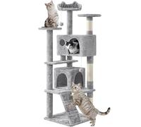 Yaheetech Arbre à Chat 158 cm, Arbre à Grimper avec 2 Niches 3 Plateformes 2 Boules en Sisal Multi-Niveaux Idéal pour 3-4 Chats, Gris Clair