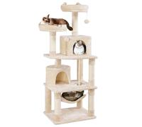 Yaheetech Arbre à Chat 158 cm, Tour de Jeux pour Chat 10KG, avec 2 Niches/2 Plate-Formes/1 Hamac/ 5 Poteaux à Griffer, Beige